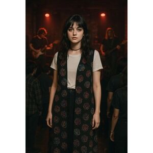 LuLaRoe S Joy Black Silver Floral Glitter Whimsigoth Fairy Indie Sleaze Vest NWT